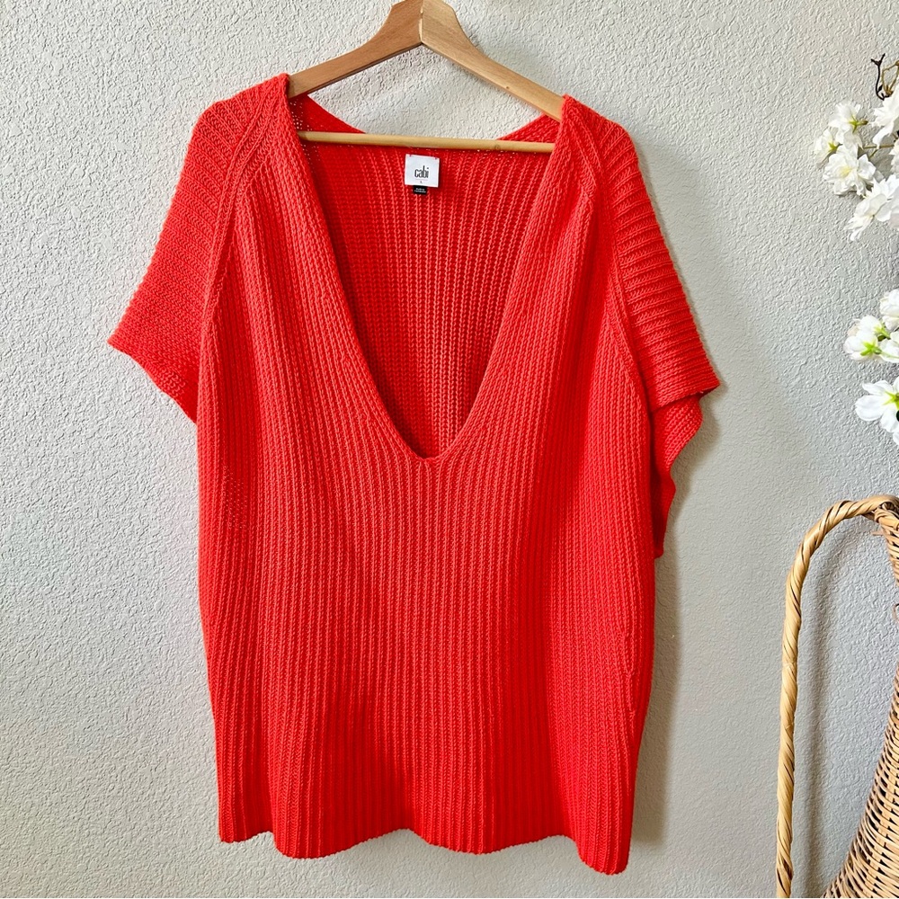 Cabi Ruby Pullover Knit Top Size Large Red Orange… - image 1